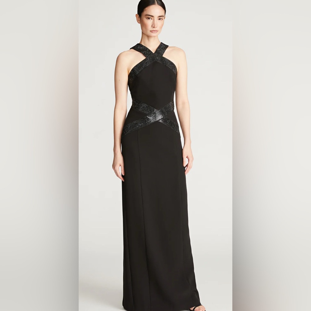 $574 HALSTON JOYCE GOWN IN CREPE SZ 8 damaged
